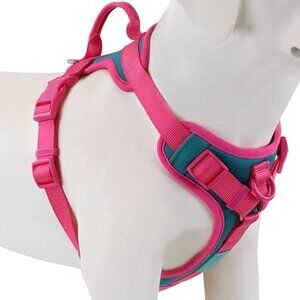 No Pull Dog Harness Adjustable Soft Padded Pet Vest Control Handle  Teal Pink XS